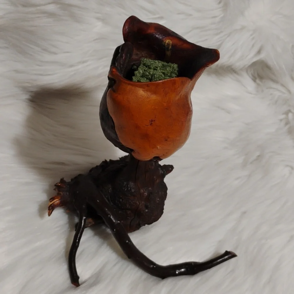 Office) SALE! Hand Carved Wooden Burl Wood Rose Flower Vtg Art Sculpture